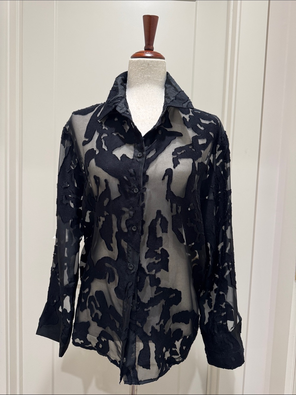 Zara Sheer Black Burnout Blouse